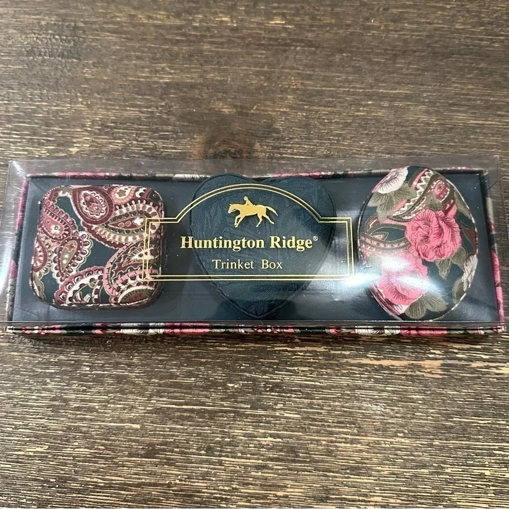 Vintage 90s Set of 3 Huntington Ridge Fabric Trinket Boxes- NEW in box